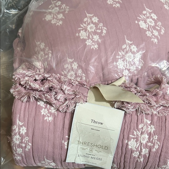 Studio McGee Bundle Purple/Cream Jaquard Throw Blanket & Pillow